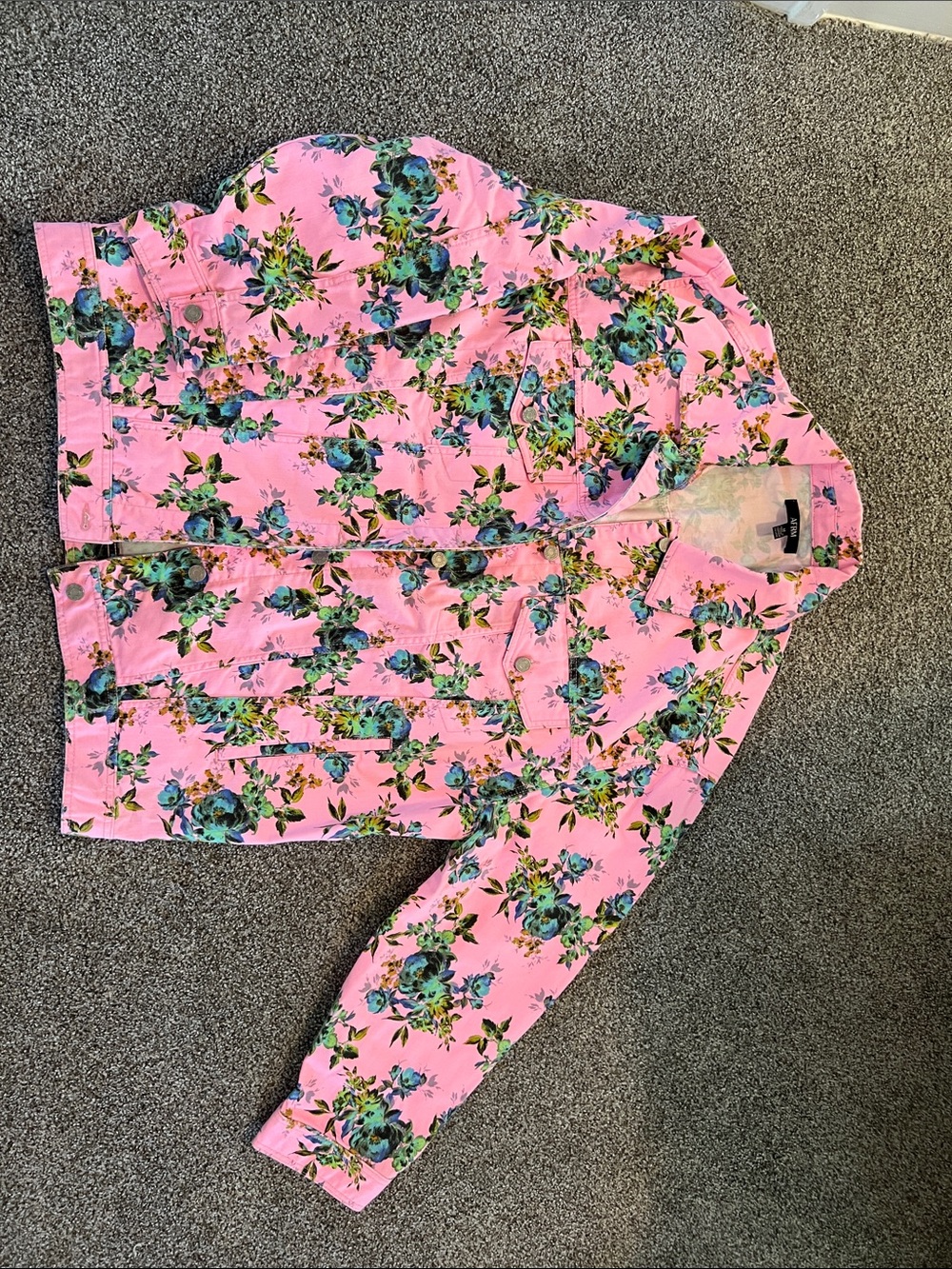 AFRM Pink Floral Button-Down Shirt with Teal and Green Accents